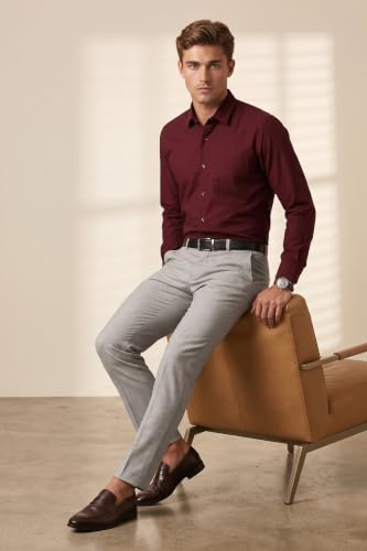 Image of Peter England Men's Everyday Solid Slim Fit Full Sleeve Formal Shirt | Cotton-Rich