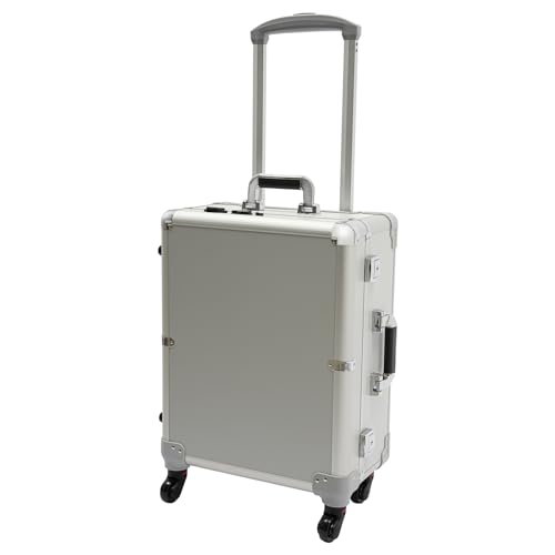 Gdetnysty Maletín de maquillaje profesional con 8 luces LED y patas de apoyo ajustables en altura, 4 compartimentos, 45 x 35 cm, espejo de 39 a 85 cm de altura, para maquilladores móviles, peluqueros