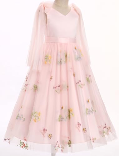 Tulle Embroidery Flower Girl Lace Dress for Kids Wedding Pageant Party Mesh Floral Embroidered Dress Birthday Party Dresses3