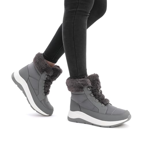 DREAM PAIRS Women's Winter Snow Boots, Faux Fur Waterproof Ankle Booties, Zaylee Ladies Comfortable Short Boots Outdoor,Size 9,Dark Grey,SDSB2208W