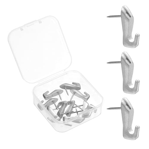 Image of uxcell 10 Pcs Push Pin Picture Hooks, Zinc Alloy Picture Hanging Nails Thumb Tacks Hanging Hooks with Nails for Wall Wooden Board, Silver