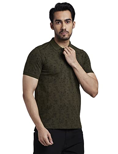Image of Parx Men's Cotton Polyester Blend Print Pattern Regular Fit Rib Collar Polo Neck Half Sleeve Casual T-Shirt
