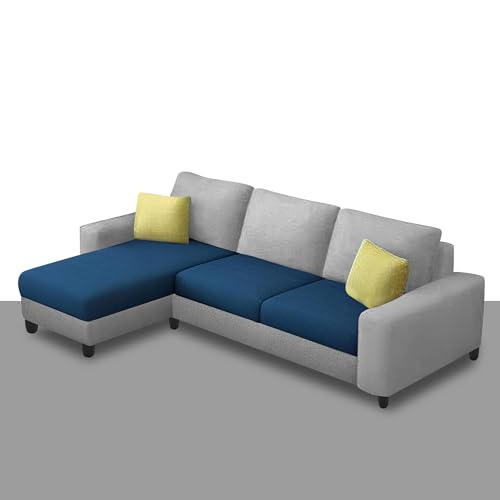 Image of Orland 4 Seater LHS L Shape Sofa Set for Living Room | Color - Blue Grey | Premium Fabric Sofa