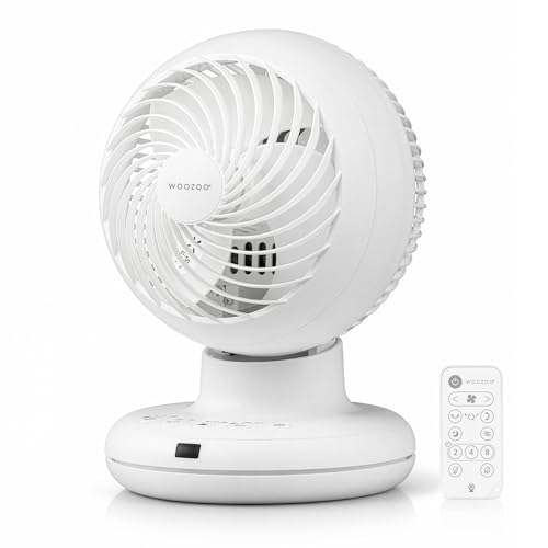 Iris Ohyama Woozoo, Ventilador de Mesa, 30 m², Blanco, 3 Velocidades, Mando a Distancia, Silencioso, Oscilación Multidireccional, para Dormitorio, Salón, Circulador de Aire Potente, PCF-BC15TEC