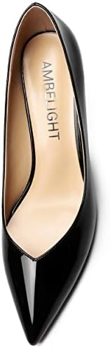 AMBELIGHT Women's Solid Slip On 2.5 Inch Mid Heel Chunky Patent Office Pointed Toe Dress Pumps Shoes Black Size 8 - Tacones para Mujer | Image 3