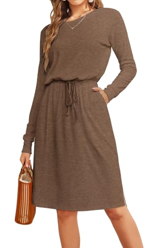 Image of Simier Fariry Womens Fall Winte Long Sleeve Knee Length Casual Dress with Pockets