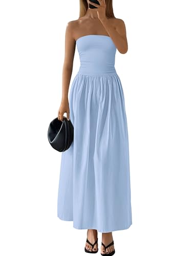 Image of PRETTYGARDEN Women 2026 Summer Elegant Strapless Maxi Dress Tube Top Dress A Line Flowy Long Wedding Party Cocktail Dresses