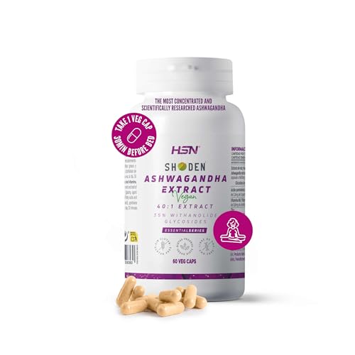HSN Extrato de Ashwagandha Shoden (40:1) 240 mg/dia (84 mg glicosídeos de withanólido) | 60 cápsulas vegetais | 9600 mg equivalência de raiz e folha Withania sonnifera | Não-GMO, vegano, sem glúten
