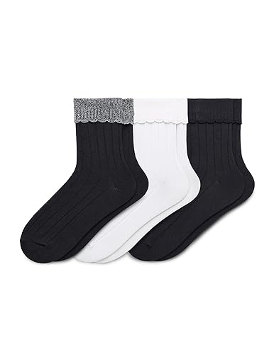 HUE Women's Scalloped Turncuff Sock 3 Pair Pack