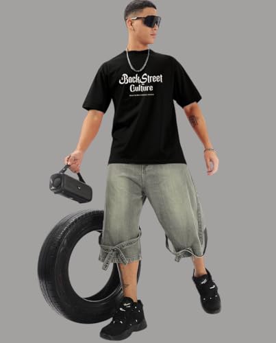 Image of Men's Half Sleeve Oversized Tshirt, Round Neck Longline Drop Shoulder Printed Loose Fit T-Shirt