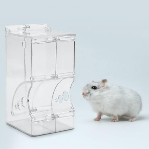 Comedero Automático Transparente para Hámster, Ardillas, Cobayas, Erizos, Pájaros y Mini Erizos, Dispensador de Alimentos para Mascotas, Ideal para Viajes y Varios Animales Domésticos