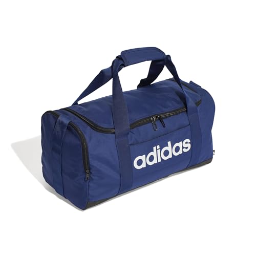 Image of adidas Unisex Essentials Linear Duffel Bag, Dark Blue /White, S