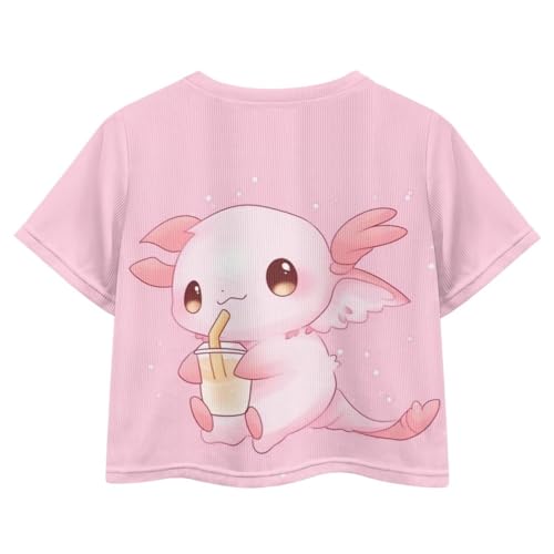Image of Girl Crop Top Shirts for Summer Cute T Shirts Short Sleeve Tees for Kids 5-16