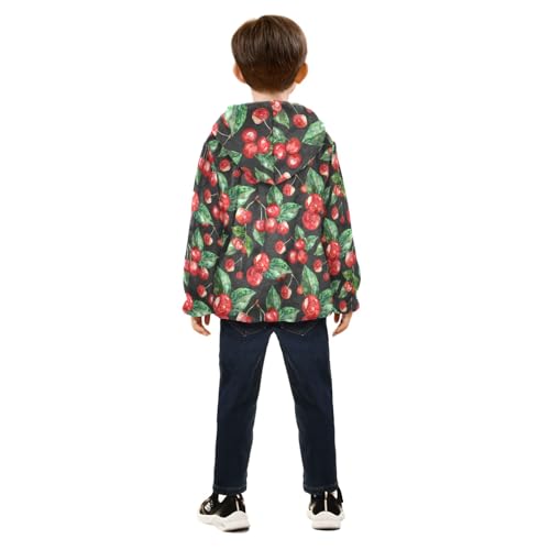 CHIFIGNO Cherry Green Leaves Jacket for Boys Hooded Jacket Sweatshirt Toddler Boy Fall Jacket Boys Winter Jacket 7-8Y4