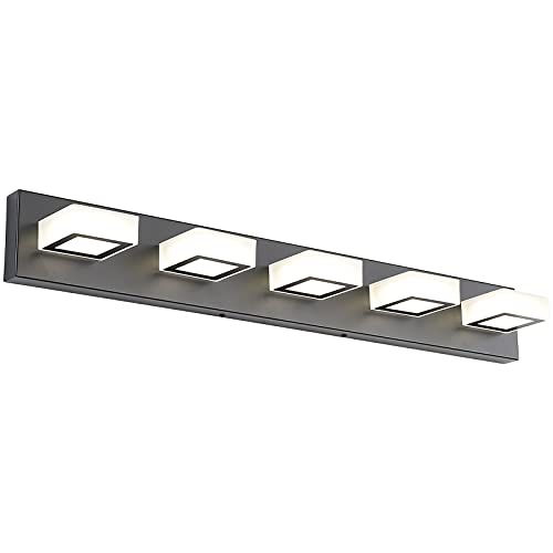Image of Ralbay Modern Black Bathroom Lighting Fixtures 5 Lights Adjustable Acrylic Vanity Lights Fixtures Modern LED Matte Black Bathroom Vanity Lights Over Mirror(Natural White Light)