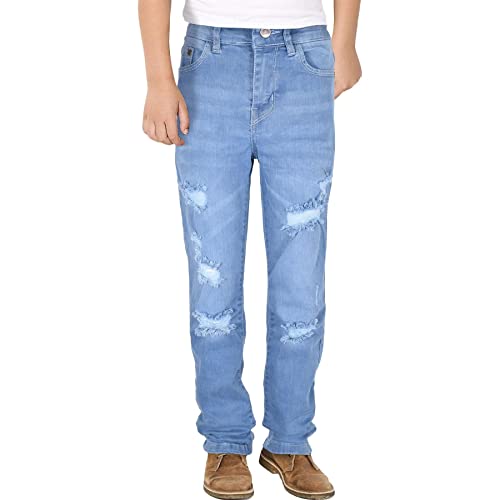 A2Z Kids Boys Relaxed Straight Fit Boot Cut Light Blue Ripped Jeans Stretchy Comfort - Jeans JN64 Light Blue._11-12