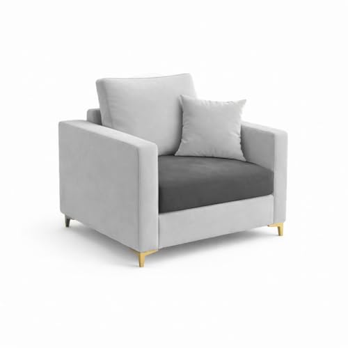 Image of Hayes Dual Tone Rich Velvet Suede 3+1+1 Seater Sofa Set | Golden Aesthetic Legs | Soft Touch Comfort Seating | 5 Person Seating | Modern Living Room Set (Dark Gray & Light Gray)
