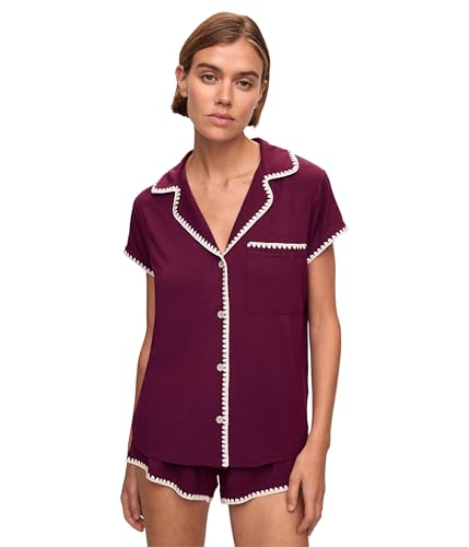Eberjey Womens, Frida Shortie PJ Set, Plum/Ivory, Small