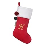 Pxniy Calcetín de Navidad de terciopelo personalizado de 19.5 pulgadas, para decoración colgante de chimenea y regalo de Navidad (rojo H)