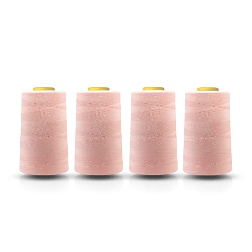 Realm Overlocking Sewing Machine Polyester Thread x Four 5000 Yards Cones White Black Natural Navy Red Grey (Deep Peach)