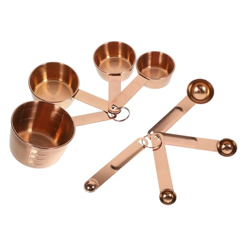 Lurrose Juego de Tazas Medidoras y Cucharas Medidoras de Acero Inoxidable para Hornear, 8 Piezas en Rosa Dorado, Medidas Precisas para Cocina Doméstica y Repostería