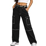 Dickies Womens Cargo Pants - High Waisted Cropped Straight Leg Relaxed Fit Stretchy Twill Casual Utility Work Pants for Women, Black, 29