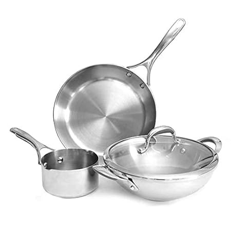 Meyer Select Nickel Free Stainless Steel 3 Piece Cookware Set | Steel Cookware Set for Kitchen with Heavy Bottom | Induction cookware Set Combo...