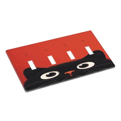 Plaque de 4 interrupteurs chat noir lavable et robuste - 4