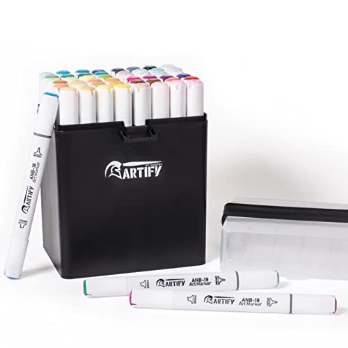 ARTIFY 48 marcadores de pincel de cincel, marcadores de artista profesionales de doble punta, juego de rotuladores de dibujo con estuche para colorear adultos