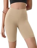 ODODOS Tummy Control Compression Shorts for Women, 8' Inseam High Waist Workout Biker Shorts with Inner Pocket, Beige, Medium
