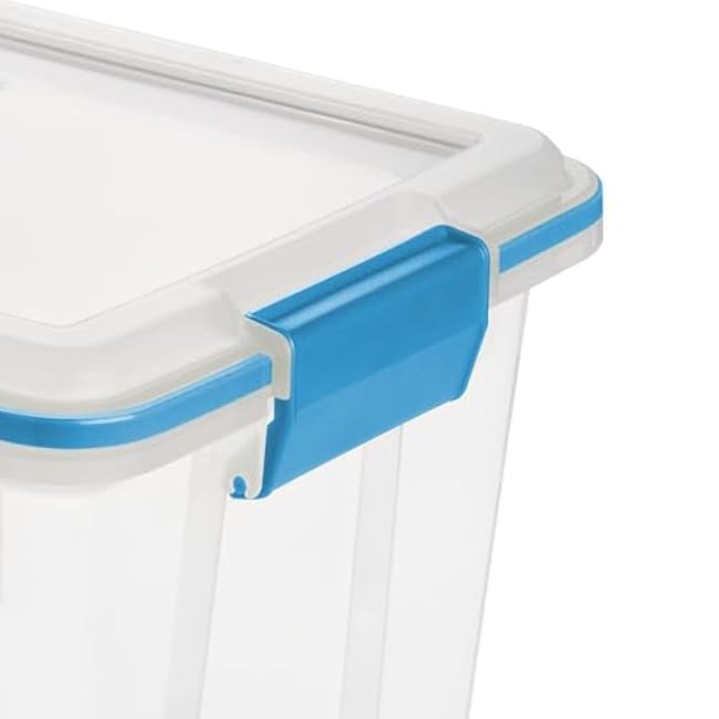 20 Quart Clear Plastic Storage Box with Blue Latches, Gasket