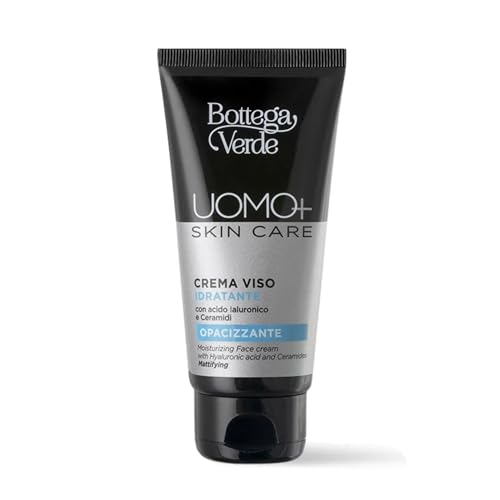 Bottega Verde - Crema Viso, Uomo+ Skincare, 50 ml, Azione Idratante e Opacizzante, con Acido Ialuronico e Ceramidi
