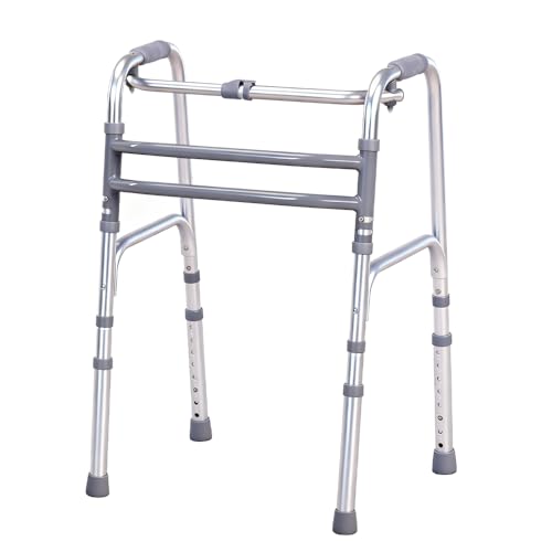 EldHilfe Folding Standard Walkers for The Seniors MAX 350lbsPortable Aluminum Alloy WalkerAdjustable Height 2-in-1 FixedCross Walk Modes Aluminum Frame Height Adjustable Standard Walkers