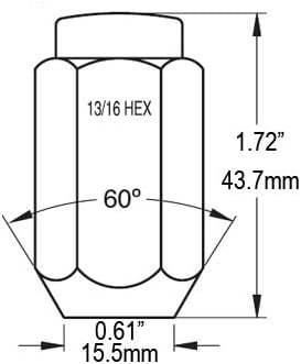 EZAccessory 32 Lug Nuts Long Solid 1-Piece Acorn 14x2 Thread Size 13/16"