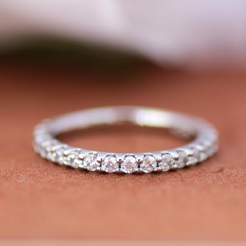 14K Gold Band Rings, 2.5mm Moissanite Half Eternity Bands Womens Band Ring3