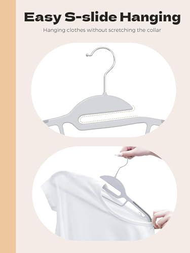 Image of HOUSE DAY Slim Plastic Hangers with Non Slip Rubber Pads, 30 Pack, Grey | Space saving closet organizer, heavy duty S-shape, rubber grip pads help keep shirts, suits, coats, pants, skirts in place