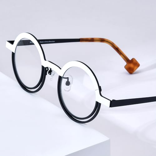 Image of FONEX Colorful Pure Titanium Glasses Frame Women Retro Round Eyeglasses
