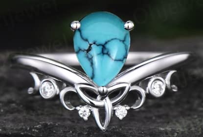 Unique Bridal Ring Set Pear Turquoise Engagement Ring Set Vintage Diamond Ring Set Rose Gold Silver Women Cluster Marquise Ring Fine Jewelry #TOP3