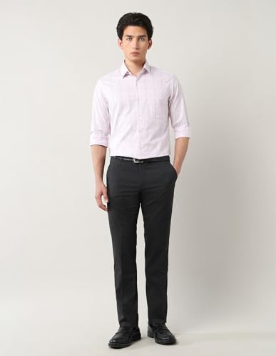 Image of Arrow Men's Tailored Fit Checked Trousers Beige