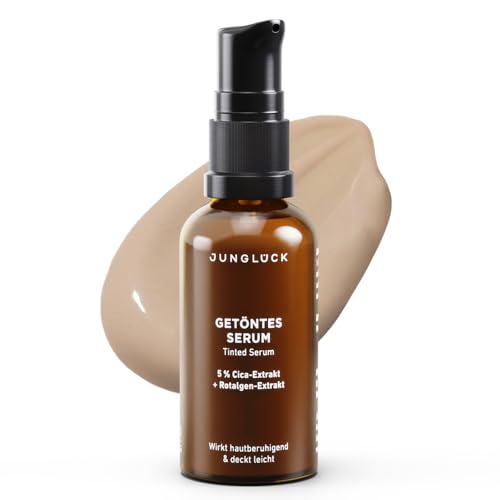 JUNGLÜCK Sérum facial tintado – Vegano | Base nutritiva con ácido hialurónico | Serum facial para un aspecto natural sin maquillaje con una ligera opacidad para una tez uniforme – Muy brillante