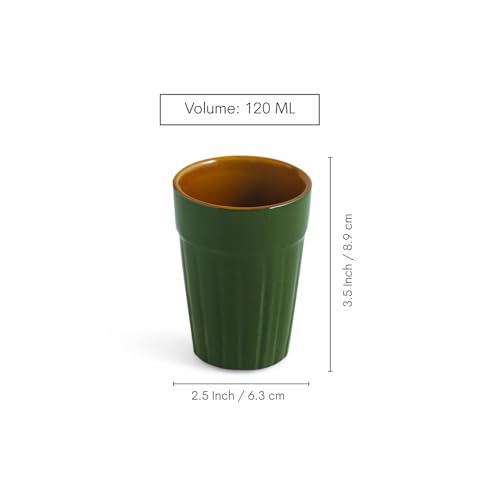 Image of ExclusiveLane 'Forest Canopy' Handcrafted Ceramic Cutting Chai Glasses Set of 6 Tea Glasses Tea Cups Coffee Mug (120 ML, Microwave Safe)