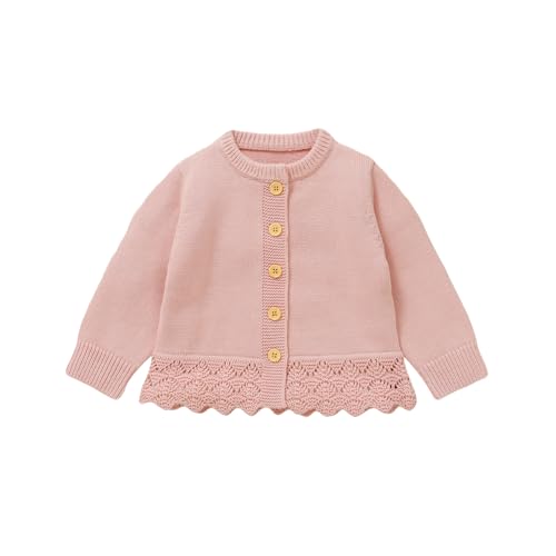 Hadetoto Baby Girls Cardigan Knit Long Sleeve Button Closure Warm Lace Sweater Coats Knitted Clothes (UK, Age, 2 Years, 3 Years, Pink)
