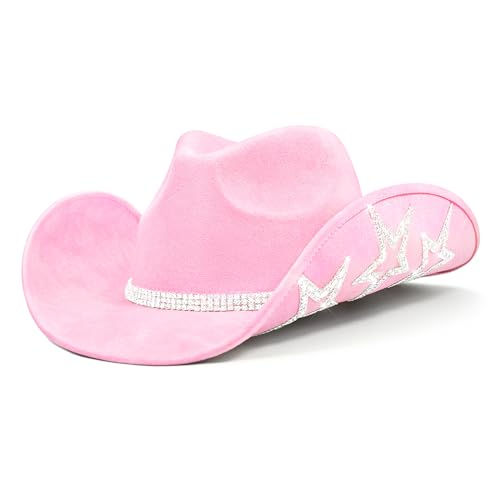 Image of Keilin Rhinestone Cowgirl Hat Disco Cowboy Hat Felt Western Nashville Bachelorette Party Hat for Teens and Adults