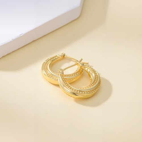 14K Gold Hoop Earrings for Women Rotating Small Ball Gold Hoop Earrings Chunky Hoops Dainty Hypoallergenic Earring 22MM4