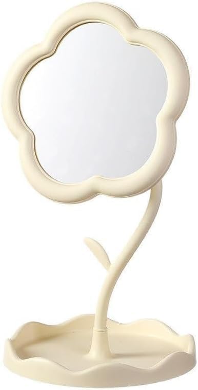 Flower-Shaped Makeup Mirror, Rotatable Makeup Mirror with Tray Table Vanity Mirror Cute Flower-Shaped Mirror for Tabletop, Bedroom, Bathroom, Living Room-image-6
