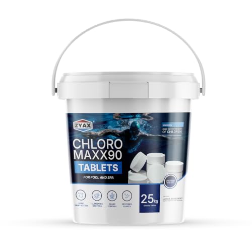 Image of Chloro Maxx TCCA 90 Chlorine Tablets 15KG (75 Tablets), Stabilized Pool Chlorine Tablets, 90% Available Chlorine, Swimming Pool Water Sanitizer, Algae Control & Water Treatment