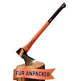 TronicXL Axt Beil 2000 g Spaltaxt groß - Vibrationsarmer Stiel aus Fiberglas - Gummiertes Griffende - Zur präzisen Bearbeitung von Holz/mit Schneidschutz/Spaltbeil/Camping