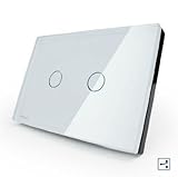 NIMTEK US/AU Standard, 2-gang 2-way, White Glass Panel, Touch Screen Light Switch VL-C302S-81 with LED indicator