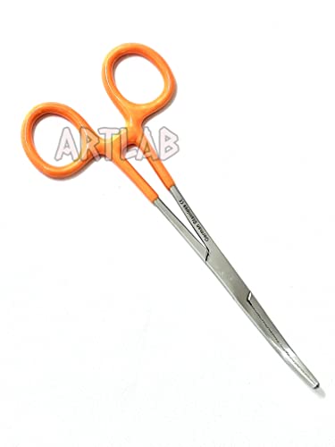German Vinyl Grip Locking Straight & Curved Hemostat -Hemostat Forceps- Stainless Steel Locking Tweezer Clamps - Ideal Hemostats for Nurses, Fishing Forceps, Crafts and Hobby (Orange CVD 6.25