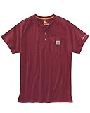 Carhartt Men's Big-Tall B&T Force Cotton Delmont Short Sleeve Henley Relaxed Fit Shirt, red/Brown Heather, 2X-Large/Tall